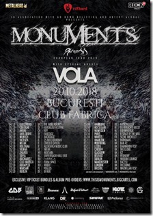 Concert Monuments și Vola pe 20 Octombrie &icirc;n Fabrica